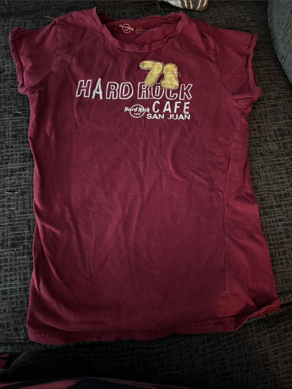 Hard Rock Cafe Maroon Tee with Yellow Patch